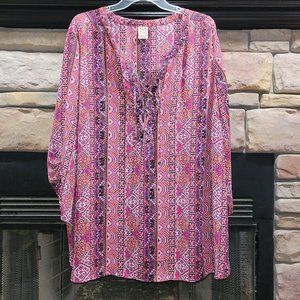 Faded Glory aztec print tunic lace up top Size 3X